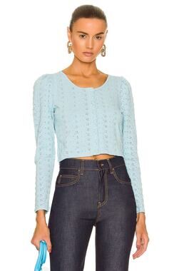 Love Shack Fancy Jonah Crop Cardigan - Powder Blue - Size Extra Small
